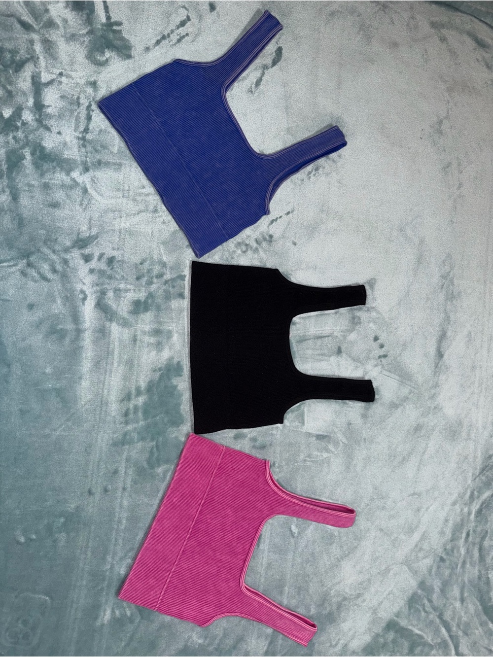 Ribbed Crop Tank Tops - Blue, Black, Pink